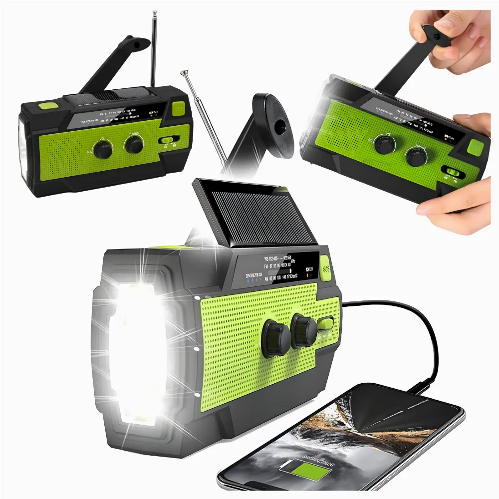 Radio Solarne Latarka Powerbank 4000 mAh Awaryjne Budowlane Am Fm Sos USB