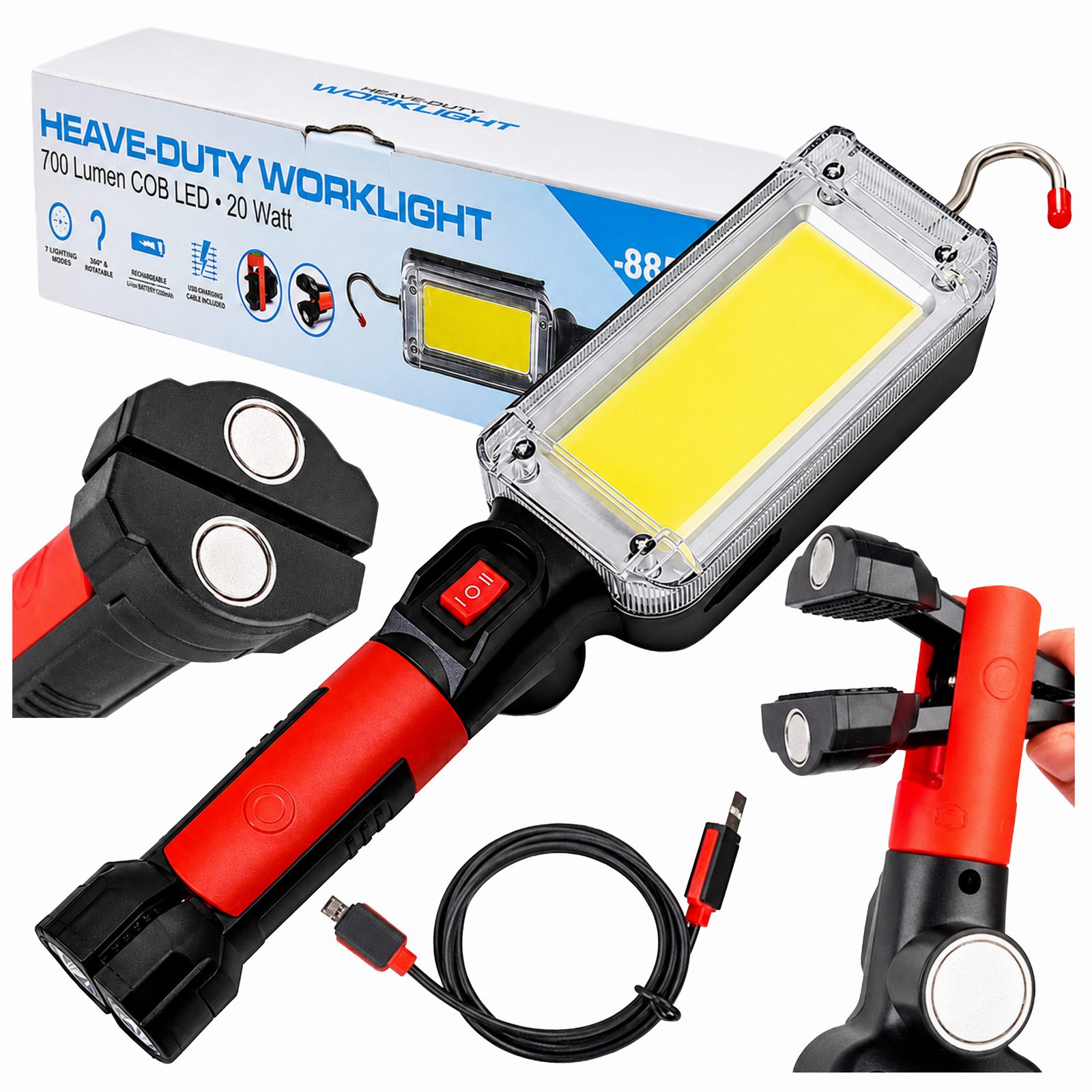 Latarka Lampa Warsztatowa Kanałowa Led z Hakiem Magnesem 700 Lm 20 W Mocna