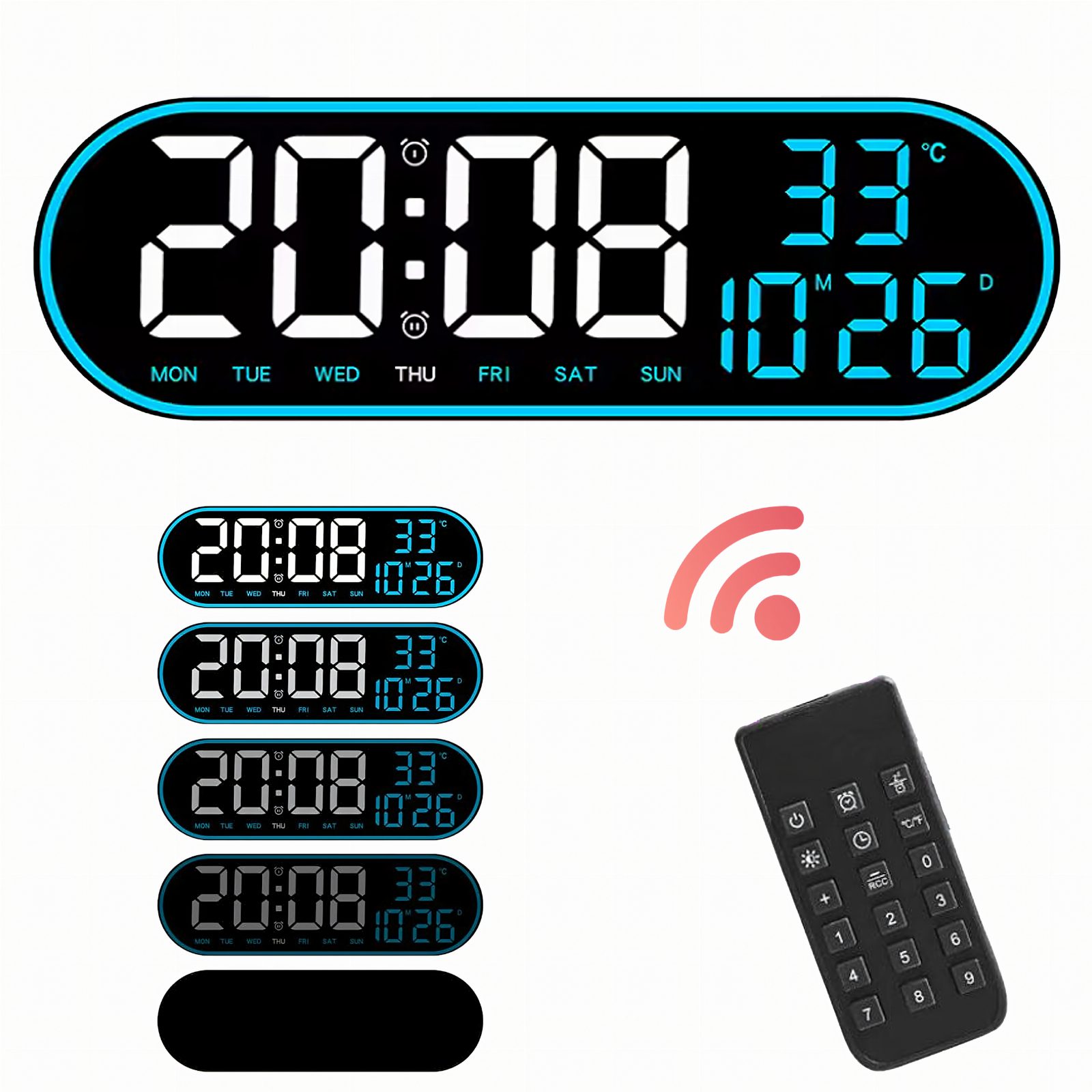 Zegar Ścienny Elektroniczny Cyfrowy Duży Led Temperatura Budzik 38 cm Pilot