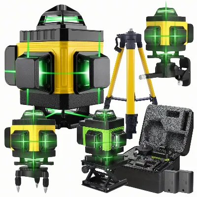 Poziomica Laserowa Laser Krzyżowy 360 Liniowy 16 Linii Zestaw Statyw 2 x Aku
