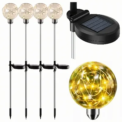 Lampy Lampki Solarne Ogrodowe Wbijane Lampa Led Kula Wodoodporne 4 szt 