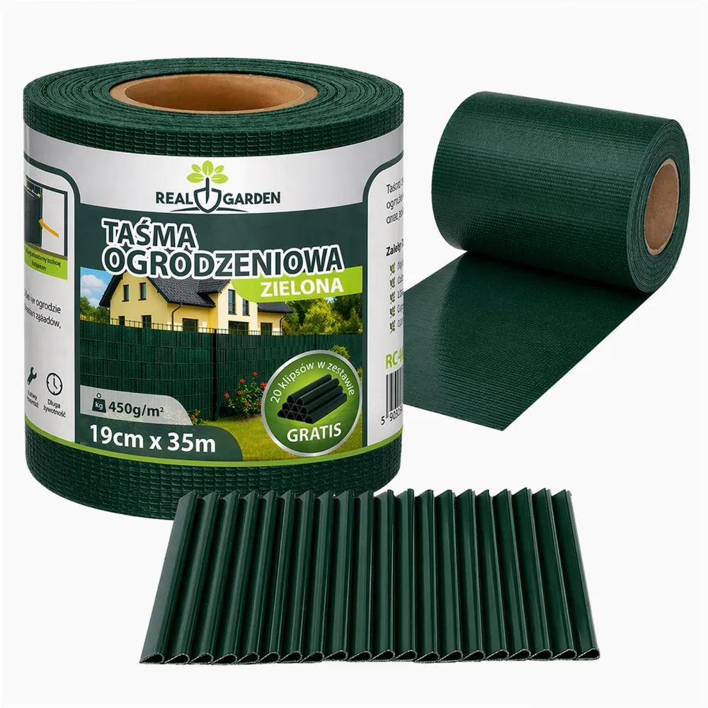 Taśma Ogrodzeniowa 19cm x 35m Osłona Panelowa na Ogrodzenie Płot UV Zielona