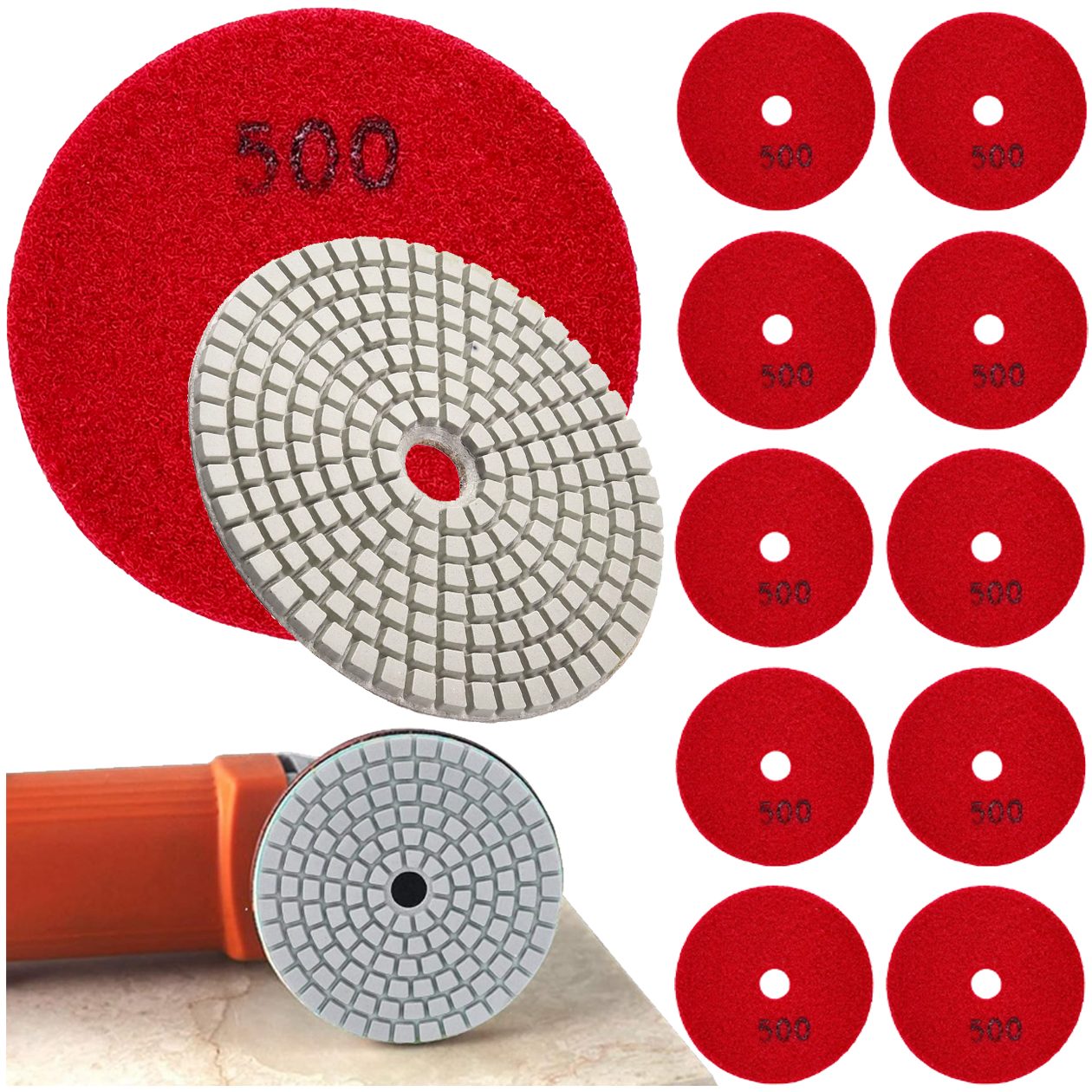 10x Tarcza Diamentowa Polerska 80mm do Szlifowania Gresu Płytek Na Rzep 500