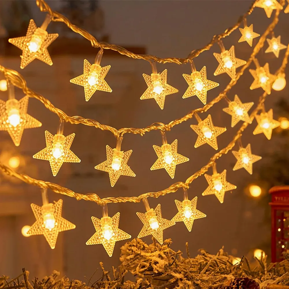 Girlanda Kurtyna Świetlna Świąteczna 100 Led Gwiazdki Białe Ciepłe 10 m