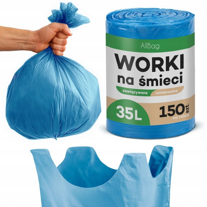 Worki na Śmieci 35L 150 szt. Uniwersalne Worki Wiązane Mocne Niebieskie 