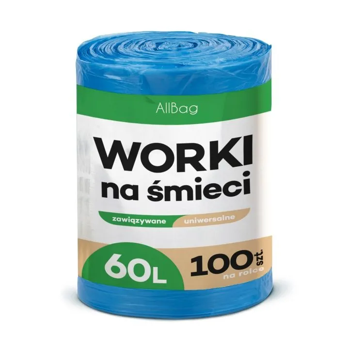 Worki na Śmieci 60L 100 szt. Uniwersalne Worki Wiązane Mocne Niebieskie 