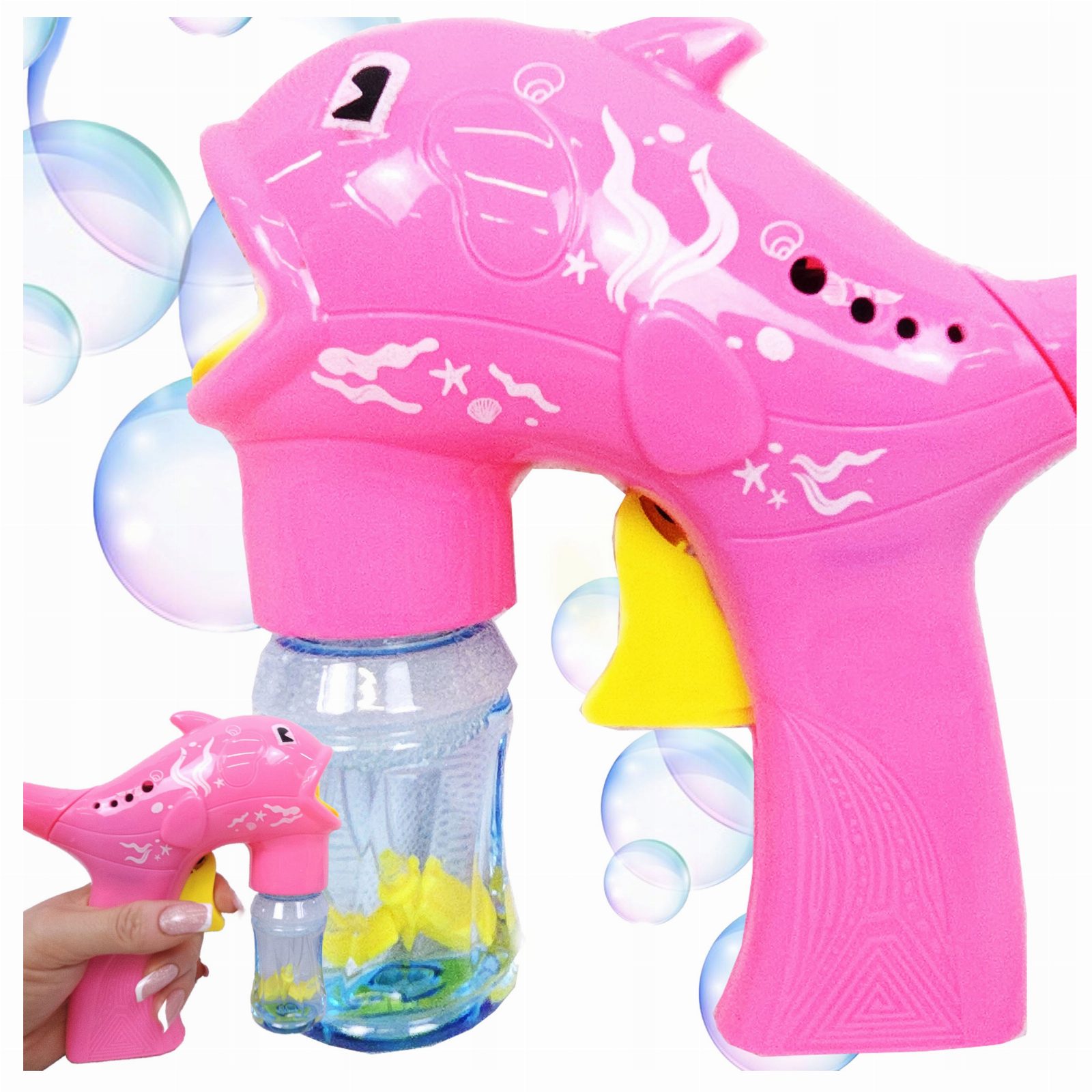 Pistolet na Bańki Maszyna do Baniek Mydlanych Generator Delfin Płyn