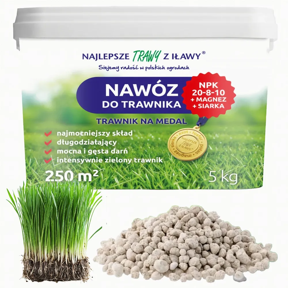 Nawóz do Trawnika Trawy Wieloskładnikowy NPK 20-8-10 Granulat 5 kg 250 m 