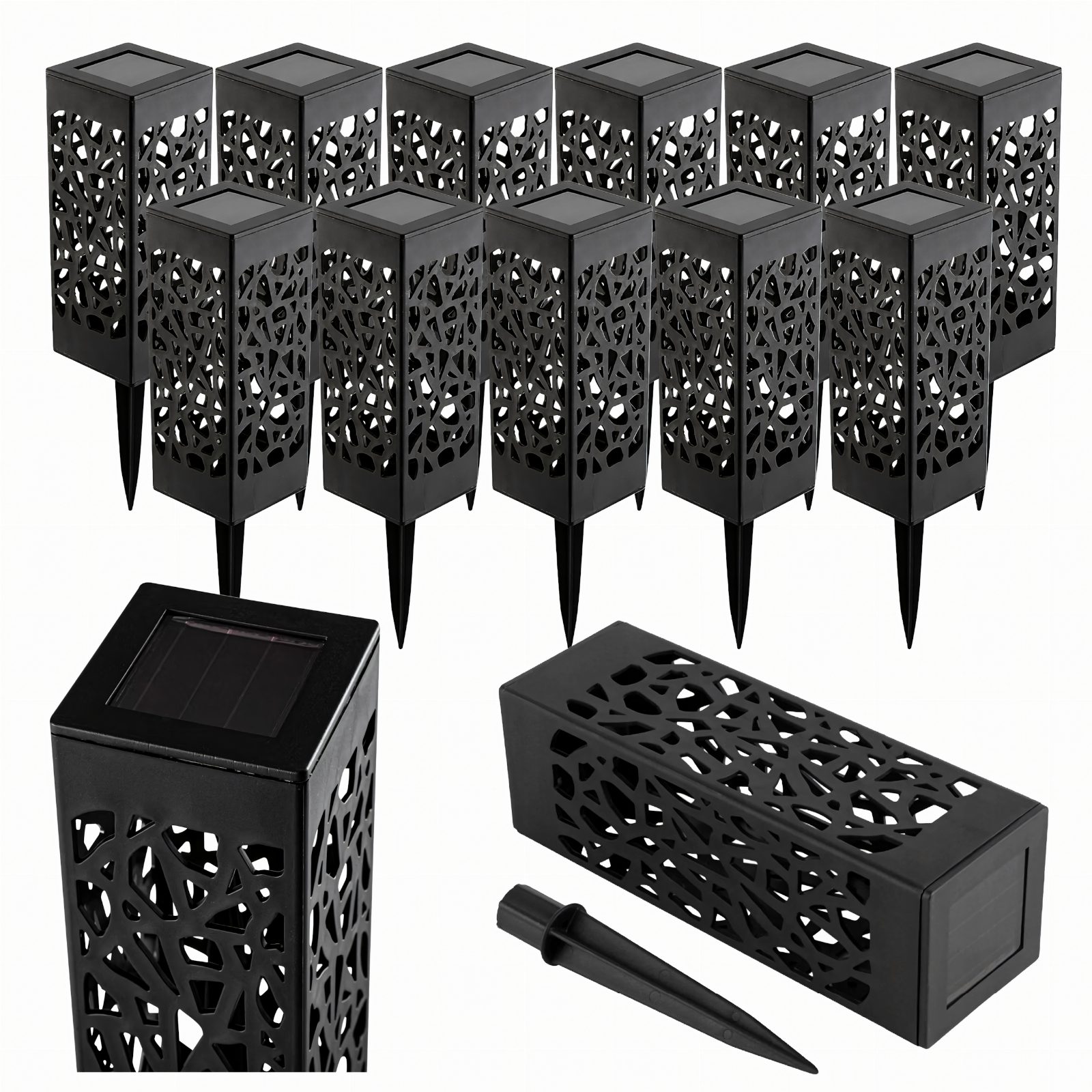 12x Lampa Ogrodowa Solarna Wbijana Słupek Dekoracyjna Pochodnia Latarnia
