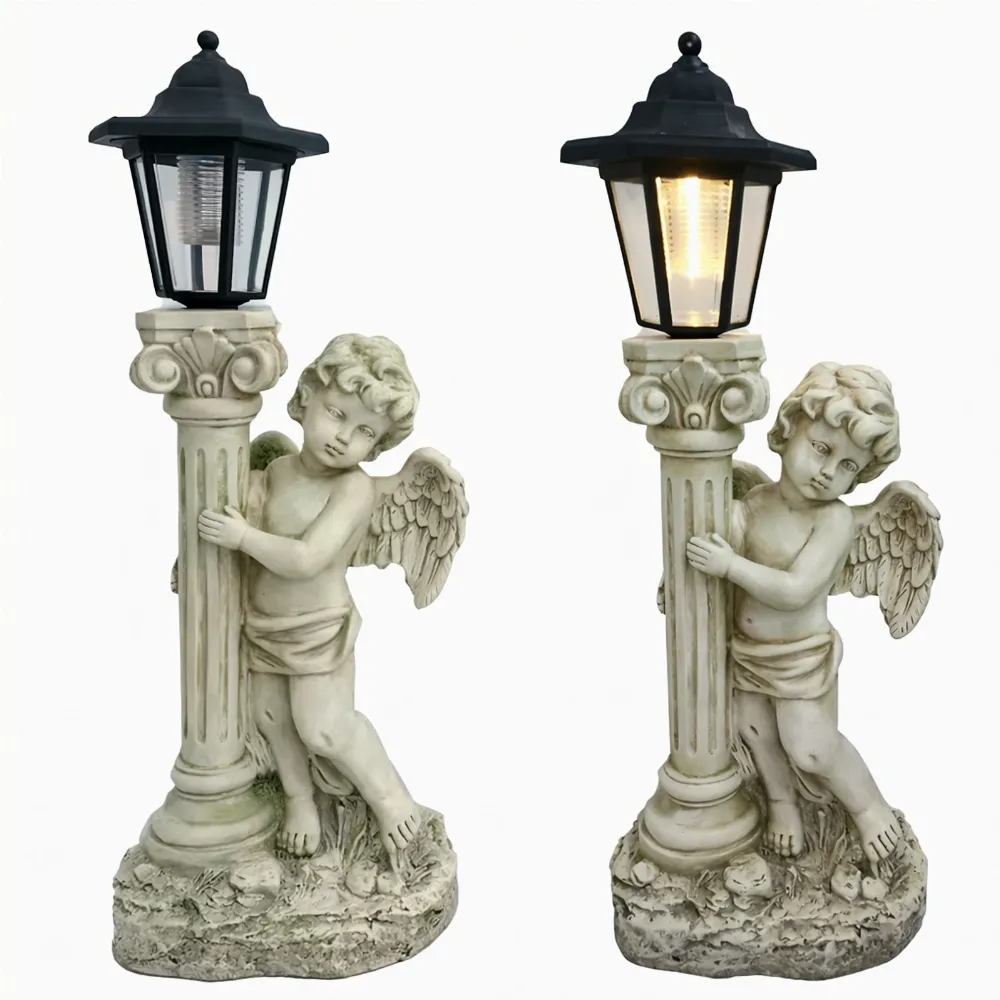 Figurka Świecznik Dekoracja Posążek Aniołek Solarny Led do Ogrodu na Grób 49cm