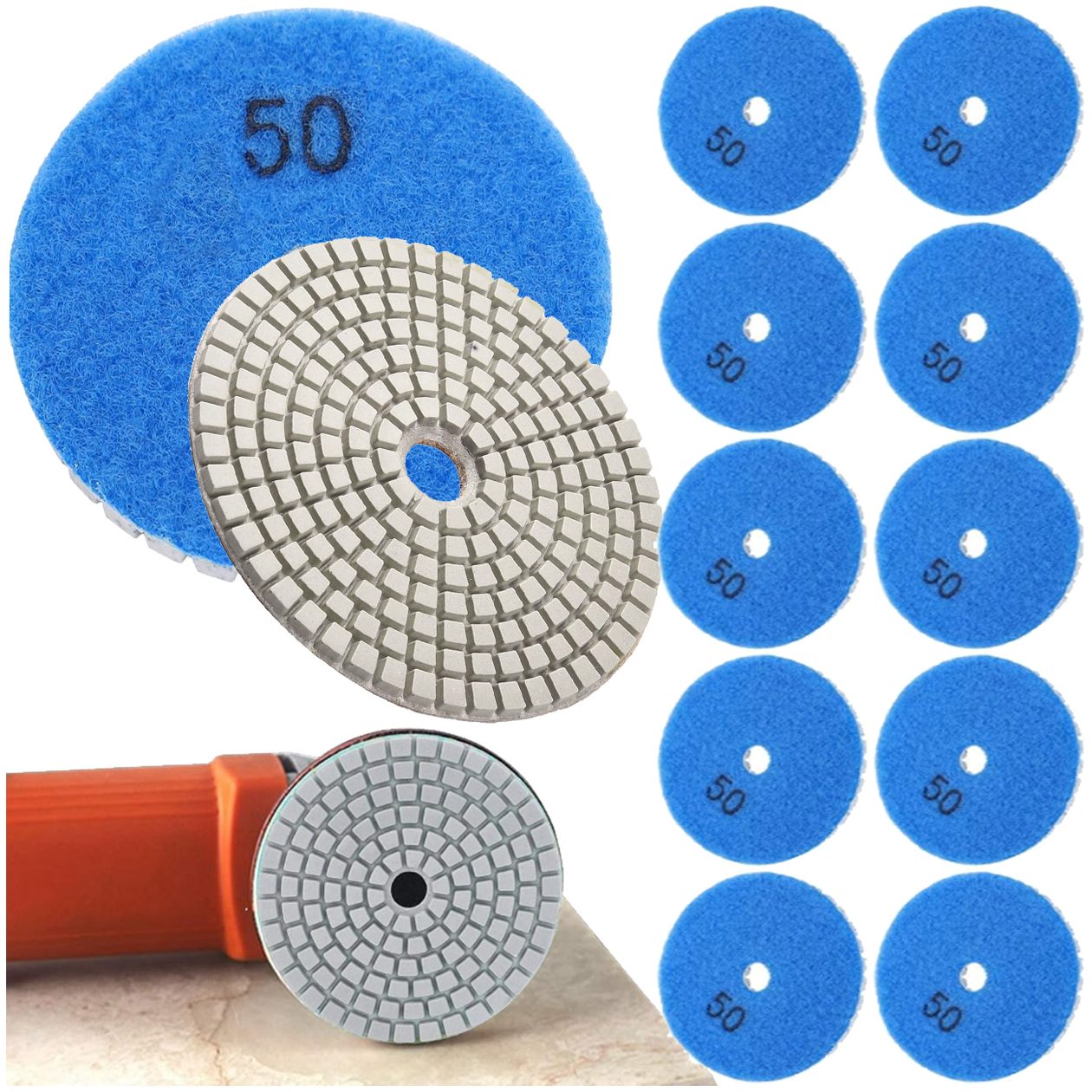 10x Tarcza Diamentowa Polerska 80mm do Szlifowania Gresu Płytek Na Rzep G50