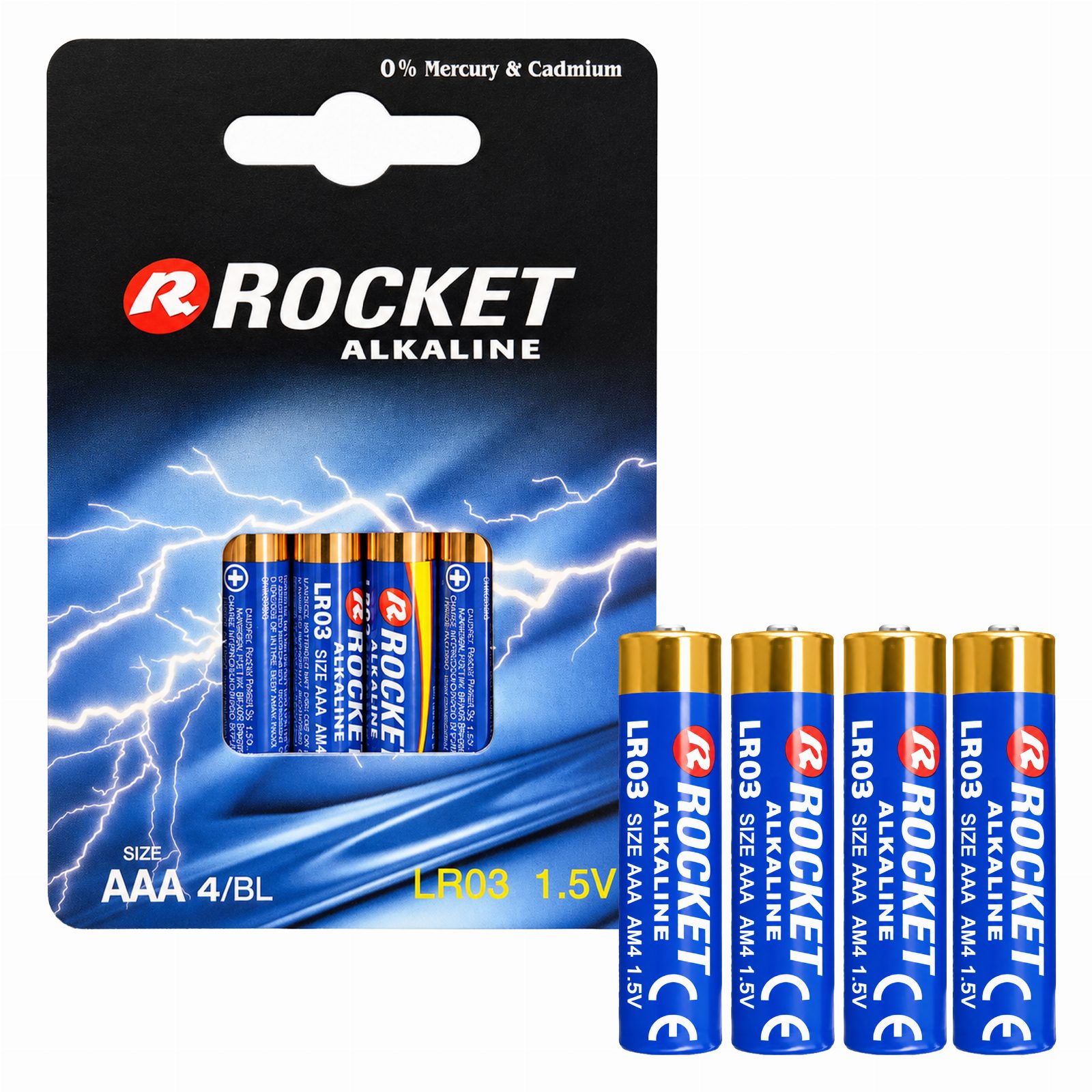 Baterie Alkaliczne Rocket RL03 AAA 1,5V LR3 Bateria Zestaw Paluszki 4szt 