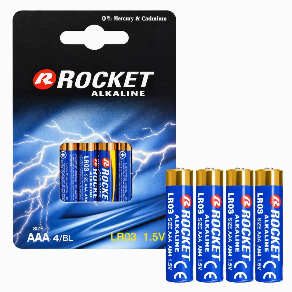 Baterie Alkaliczne Rocket RL03 AAA 1,5V LR3 Bateria Zestaw Paluszki 4szt 