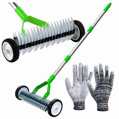 Aerator Wertykulator Ręczny na Kółkach Obrotowy Wahadłowy do Trawnika + Rękawice