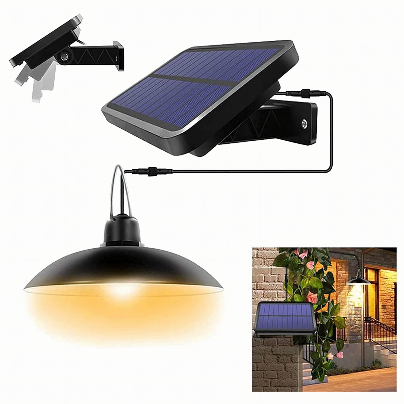 Lampa Solarna Led Ogrodowa Wisząca z Czujnikiem Zmierzchu Żyrandol Pilot