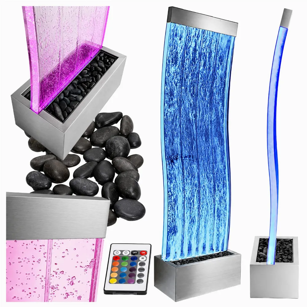 Wolnostojąca Ściana Ścianka Wodna Bąbelkowa Fontanna LED Kolory 183x50x28cm