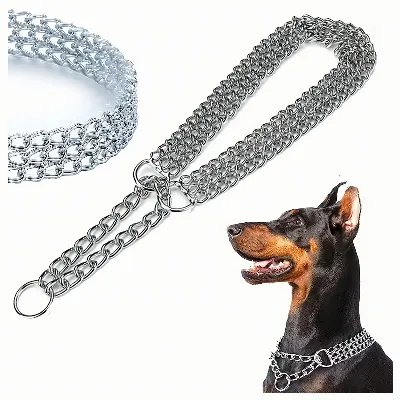 Mocna Obroża Zaciskowa Metalowa Łańcuszkowa 3 Rzędy dla Psa 45 cm Łańcuch