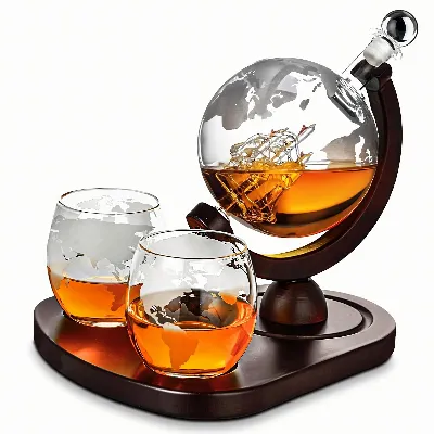 Zestaw do Whisky Karafka Globus 850ml Statek 2 Szklanki z Grawerem Prezent 