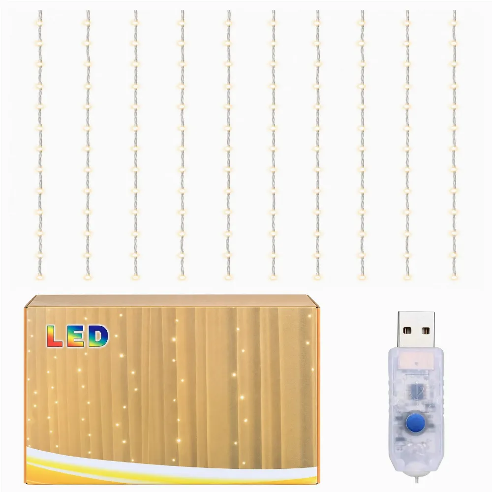 Kurtyna Świetlna Lampki Choinkowe 300 Birlanda Biała Ciepła USB Ozdoba 3m