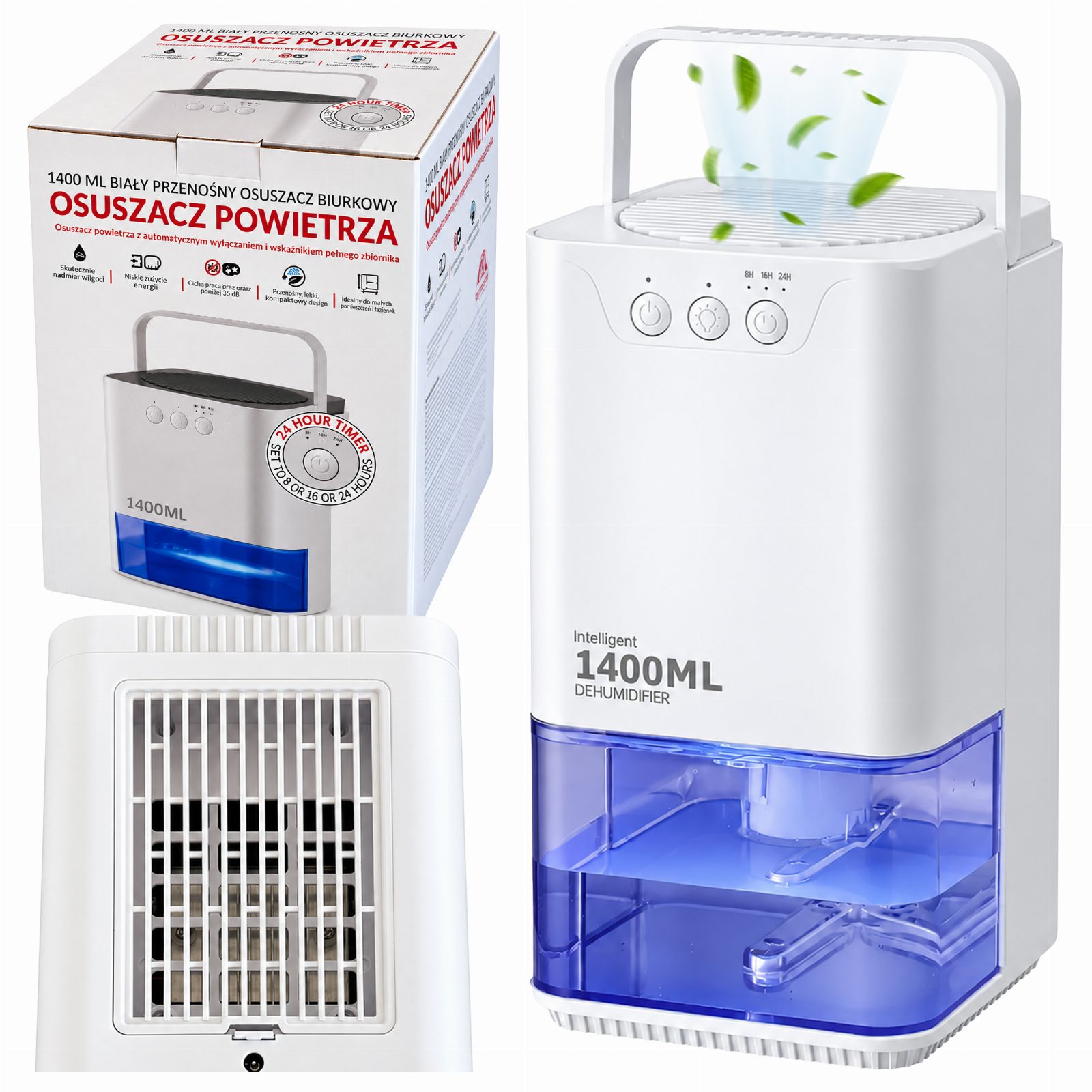 Osuszacz Powietrza Pochłaniacz Wilgoci Cichy Wydajny Energooszczędny 1,4L RGB