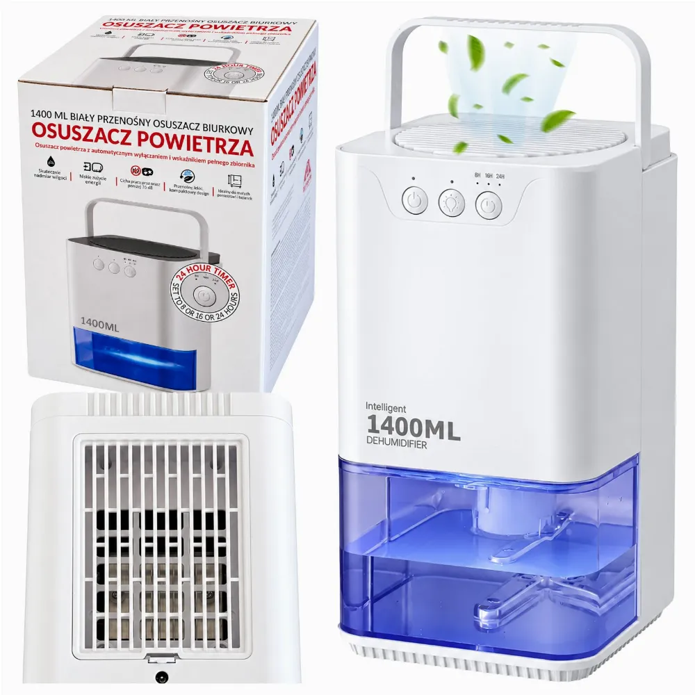 Osuszacz Powietrza Pochłaniacz Wilgoci Cichy Wydajny Energooszczędny 1,4L RGB