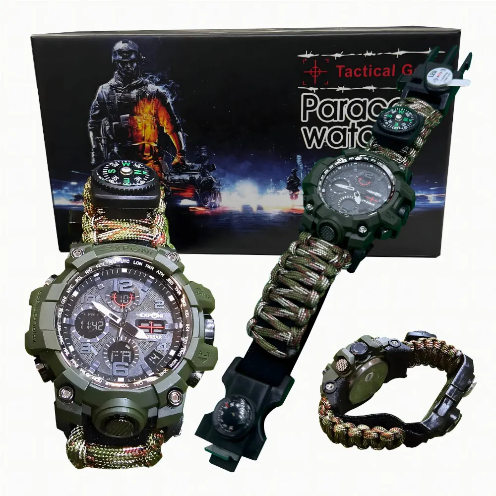 Zegarek Survivalowy Wojskowy 8w1 Nóż Krzesiwo Kompas Paracord Bransoletka