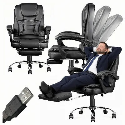 Fotel Biurowy Krzesło Biurowe Obrotowy Ergonomiczny z Masażem i Podnóżkiem
