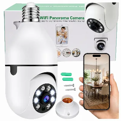 Kamera IP Bezprzewodowa WiFi Żarówka E27 30W do Monitoringu Domu Niania 