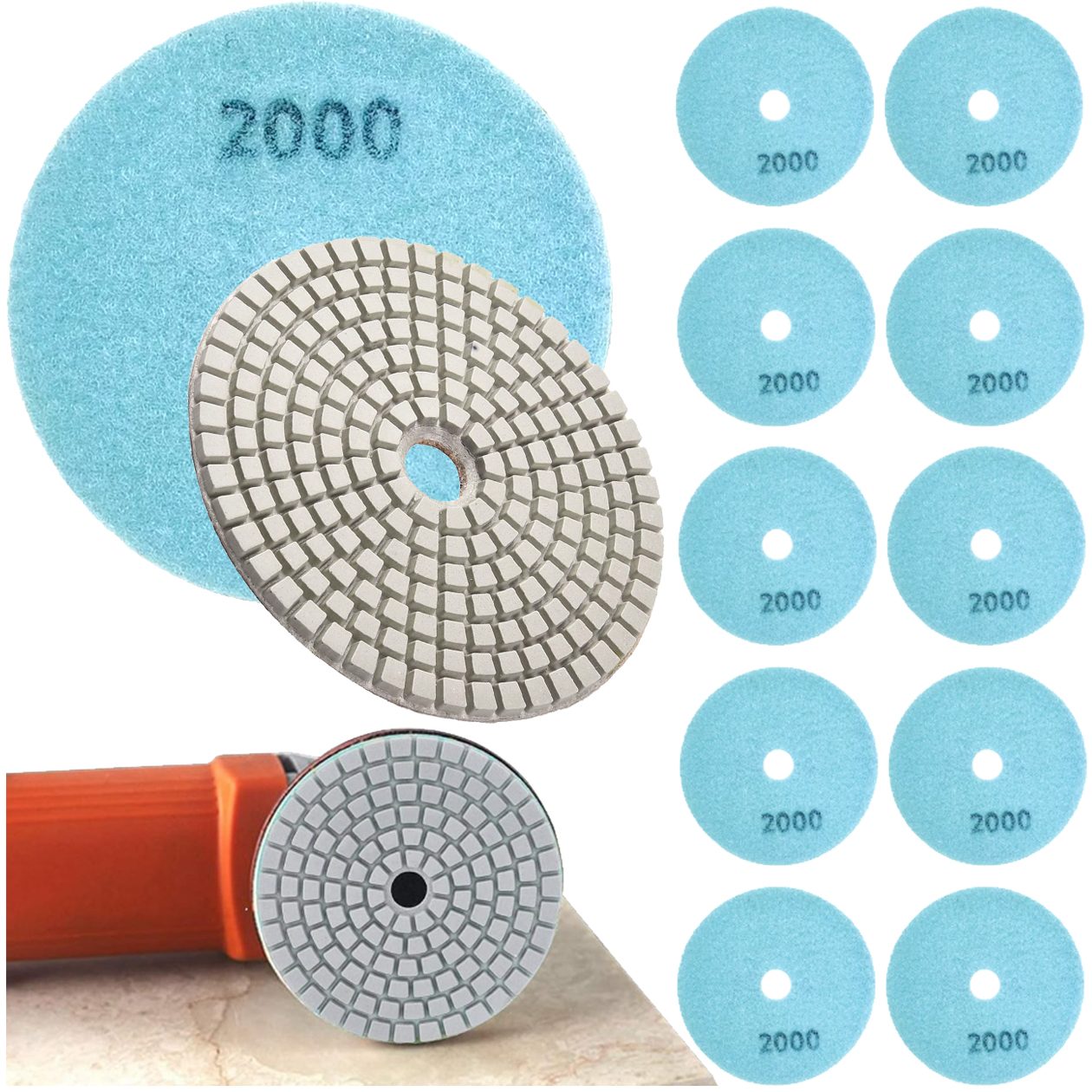 10x Tarcza Diamentowa Polerska 80mm do Szlifowania Gresu Płytek Na Rzep 2000