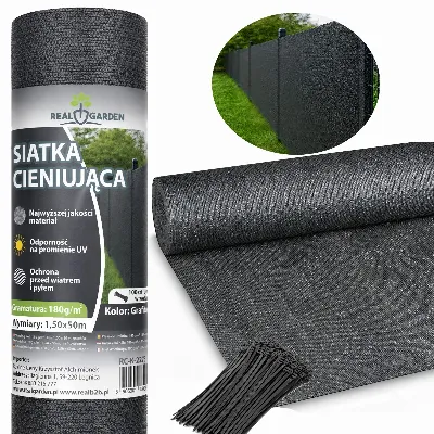 Siatka Cieniująca 1,5x50m Maskująca 95% Osłona na Ogrodzenie Płot UV 180g + 100 opasek