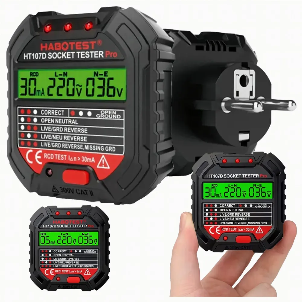 Tester Napięcia Gniazd Sieciowych Elektrycznych Gniazdek Kontaktów LCD RCD