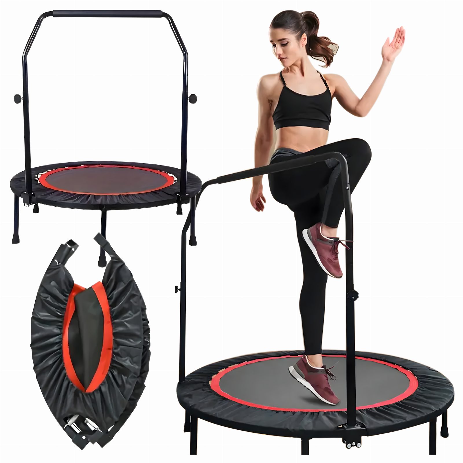 Trampolina Fitness Sportowa Mocna z Regulowanym Uchwytem Składana 100 cm