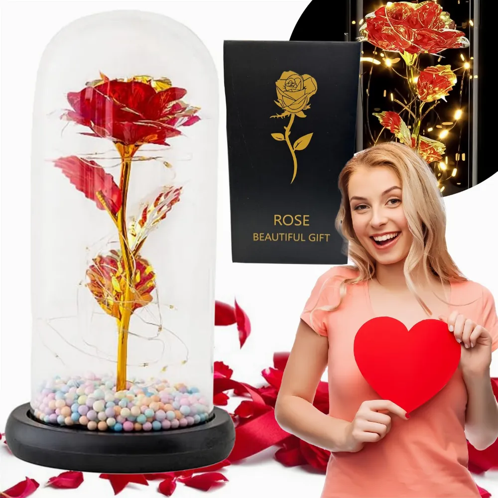 RÓŻE MYDLANE RÓŻOWE W SZKLANEJ TUBIE SERCE PREZENT NA WALENTYNKI LED