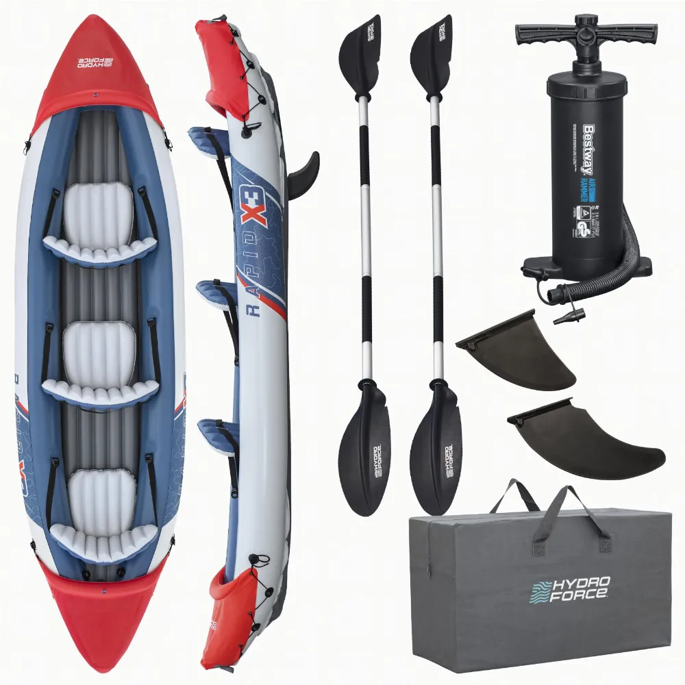 Bestway 65132 Kajak 3 Osobowy Dmuchany Rapid X3 Zestaw Pompka Wiosła Torba