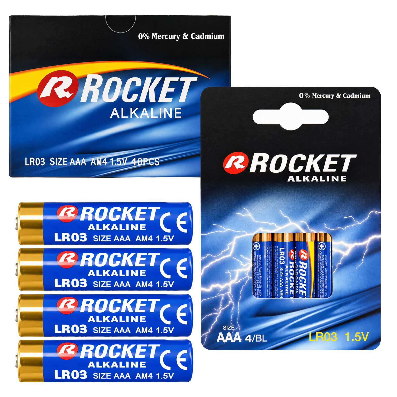  Baterie 10 x 4szt Alkaliczne Rocket RL03 AAA 1,5V LR3 Bateria Zestaw Paluszki 
