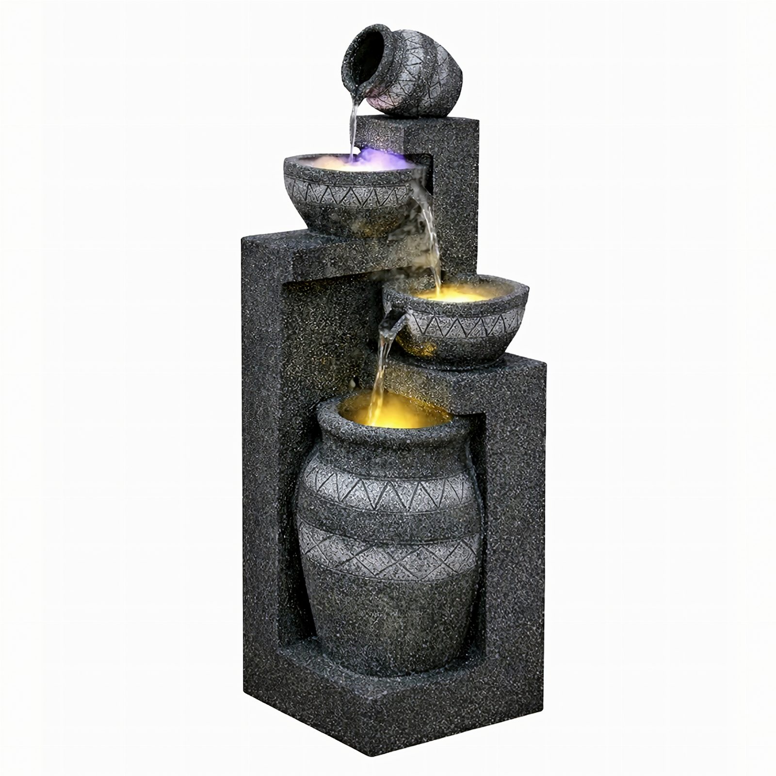 Fontanna Ogrodowa Dekoracyjna Duża 39x39x117cm Figurka Kaskada z Oświetleniem Led