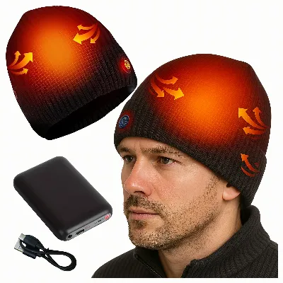 Czapka Grzewcza Beanie Ogrzewana Zimowa Ciepła Elektryczna + Powerbank