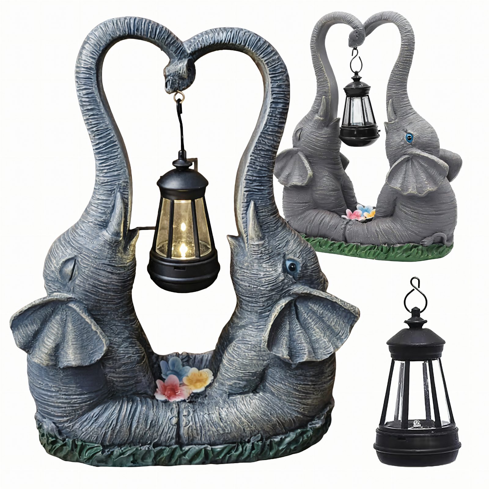 Figurka Lampka Lampa Ozdoba Ogrodowa Solarna Led Słoń Słonik z Lampionem 
