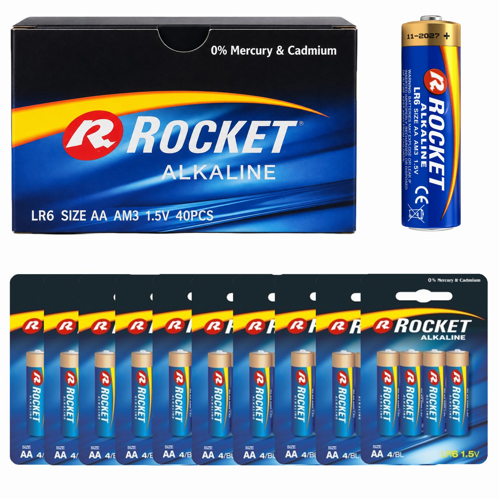 Baterie 10x4 Szt Alkaliczne Rocket LR06 AA 1,5V LR6 Bateria Zestaw Paluszki