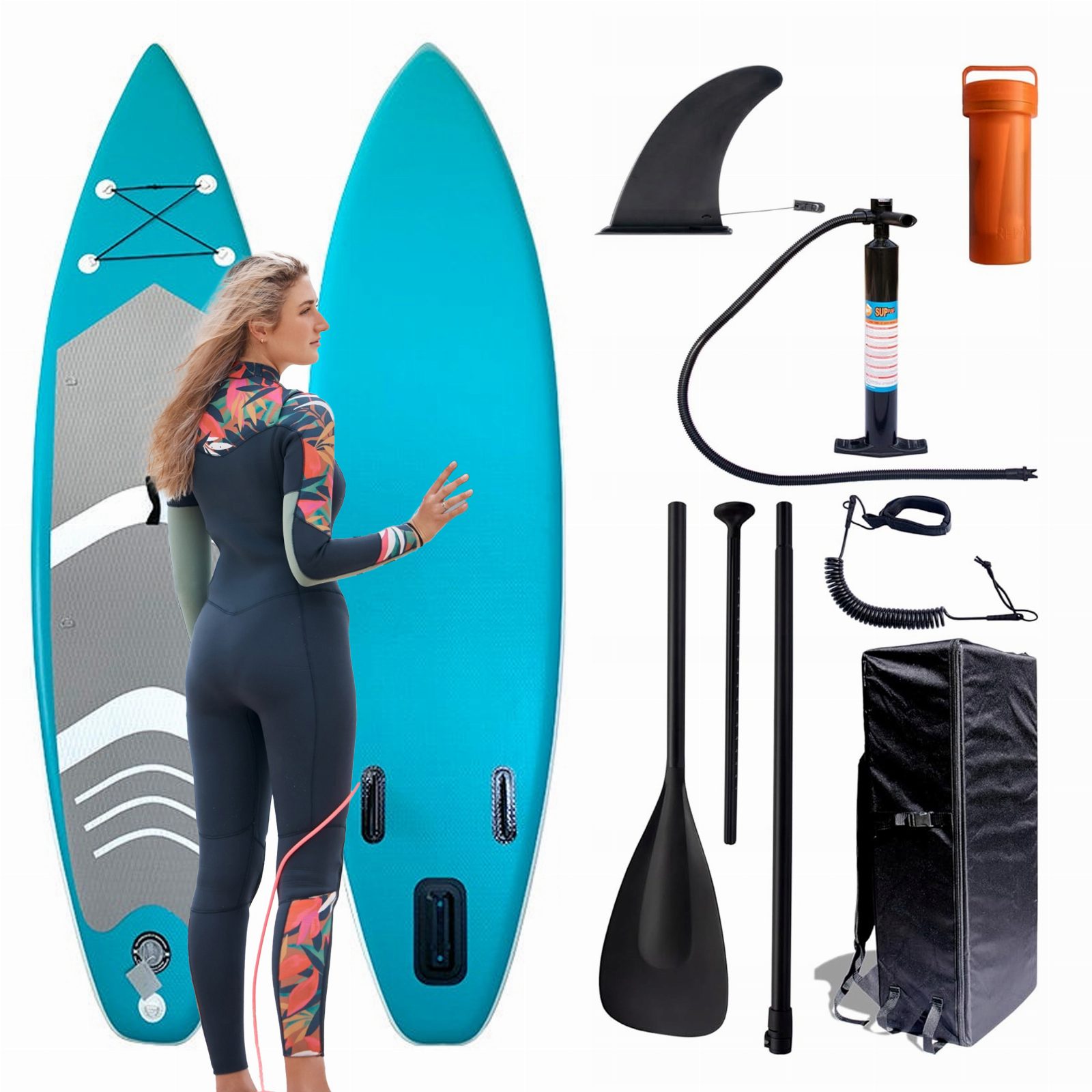 DESKA SUP PADDLE BOARD 320 CM POMPOWANA DO PŁYWANIA WYTRZYMAŁA ZESTAW + WIOSŁO