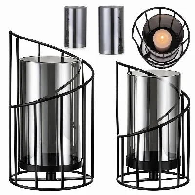 Zestaw 2 szt Świeczników Świecznik Metalowy Okrągły Dekoracyjny Szklane 