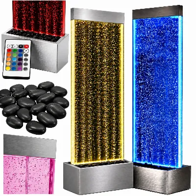 Wolnostojąca Ściana Ścianka Wodna Bąbelkowa Fontanna LED RGB 183x50,5x28cm