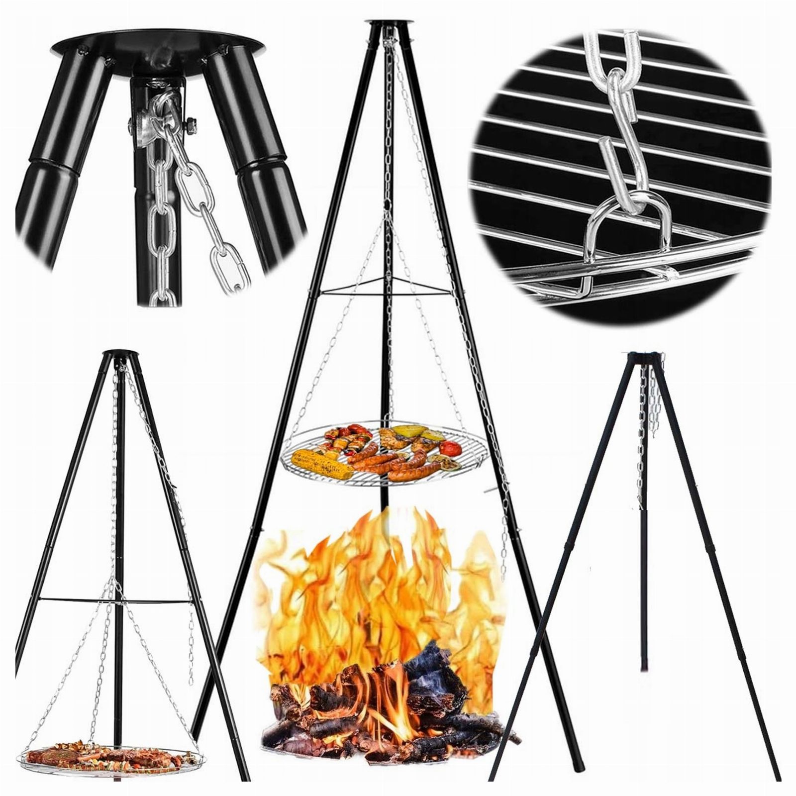 Palenisko Trójnóg Grill Ogniskowy Ogrodowy Wiszący Duży Ognisko Ruszt 