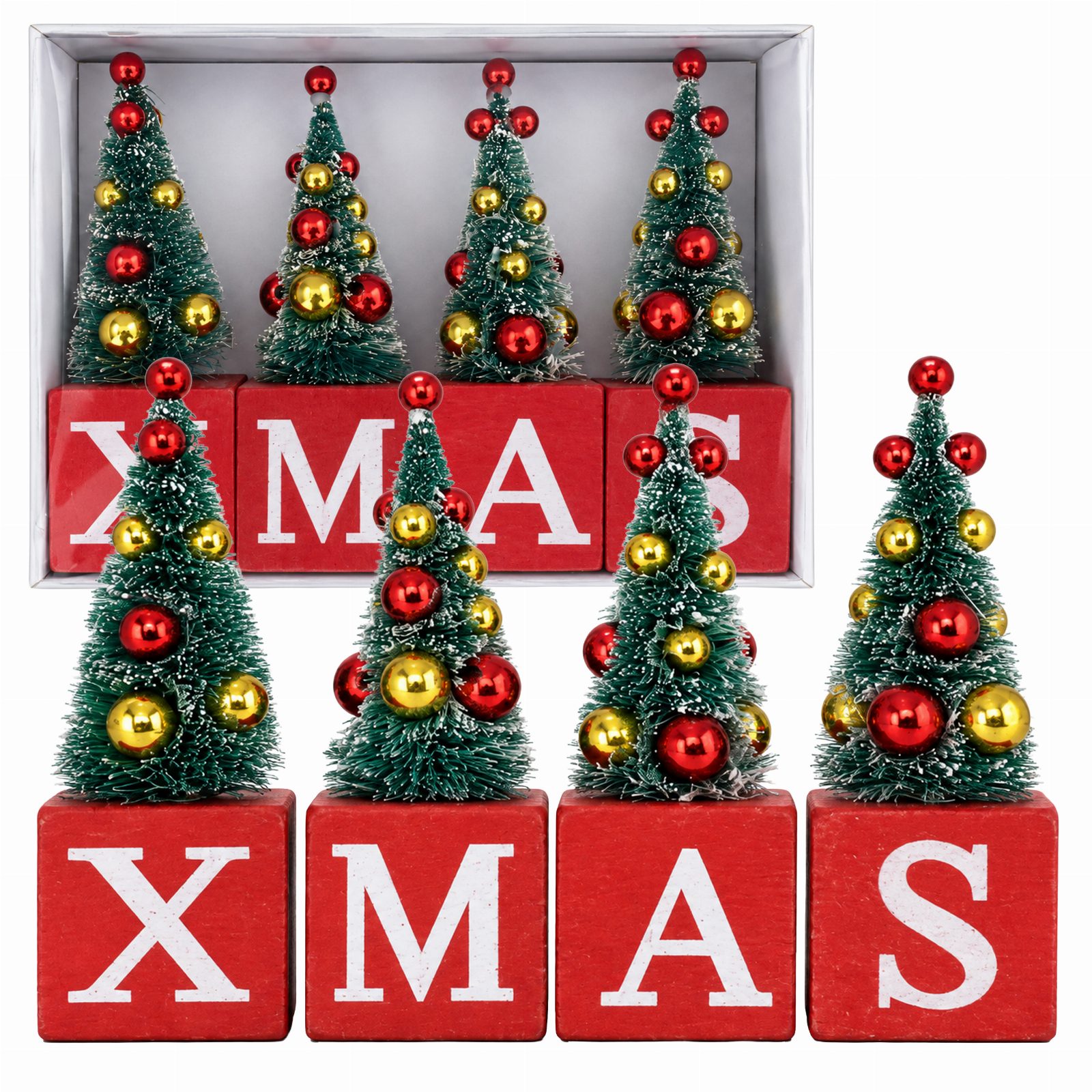 Dekoracja Świąteczna Stołu Choinki na Kostkach XMAS Ozdoba Boże Narodzenie