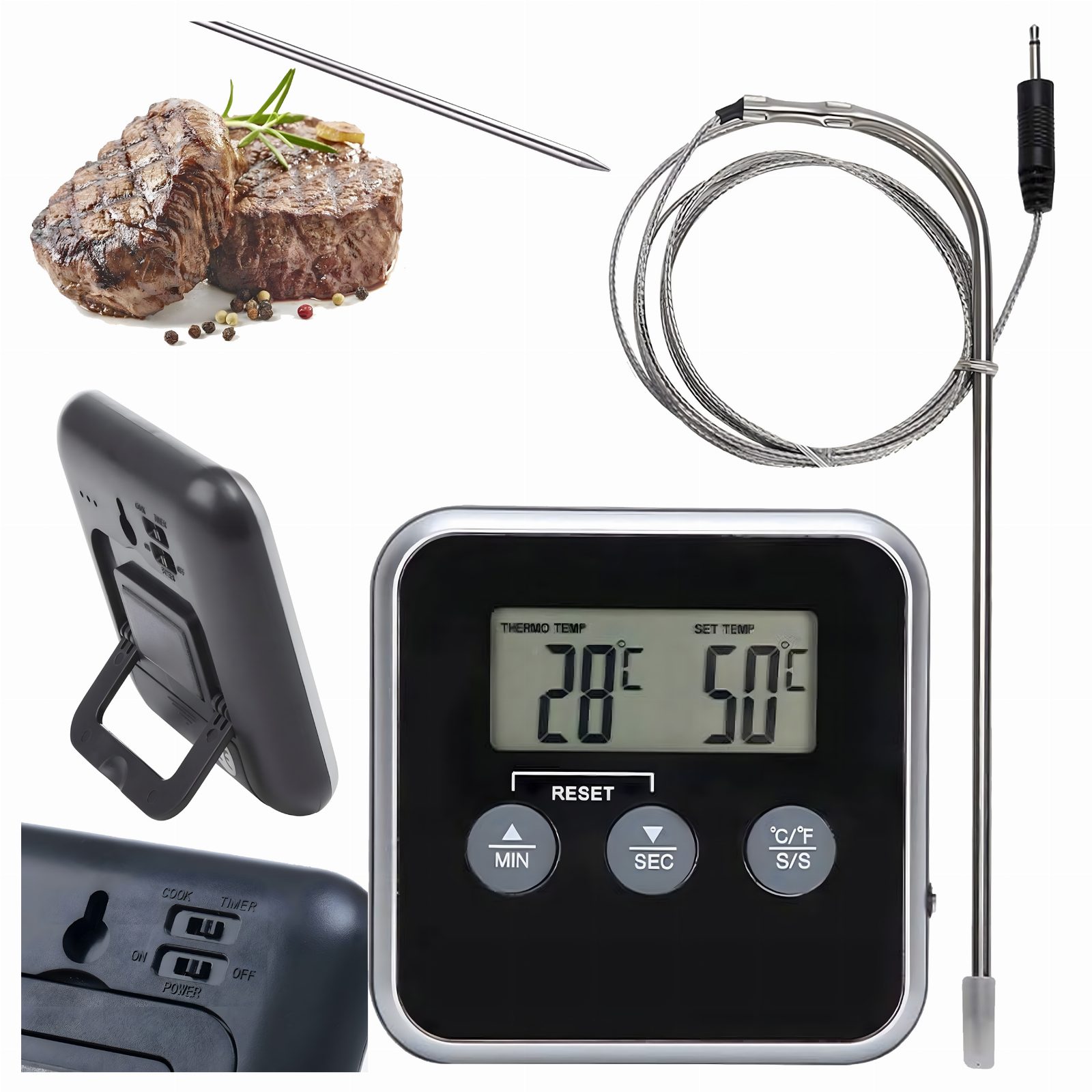 Termometr Termostat Minutnik do Wędzarni Grill Elektroniczny Sonda do Mięsa