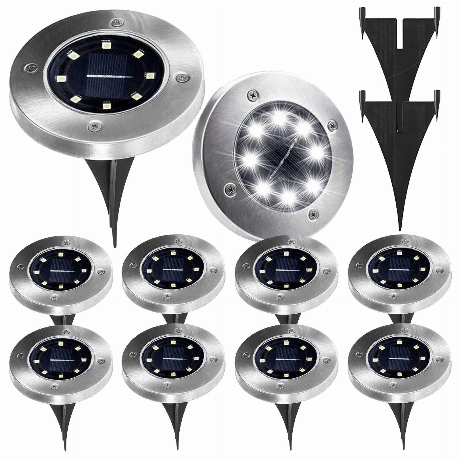 10x Lampa Solarna Ogrodowa Dysk Lampki Led Gruntowe Czujnik Zmierzchu 8 Led