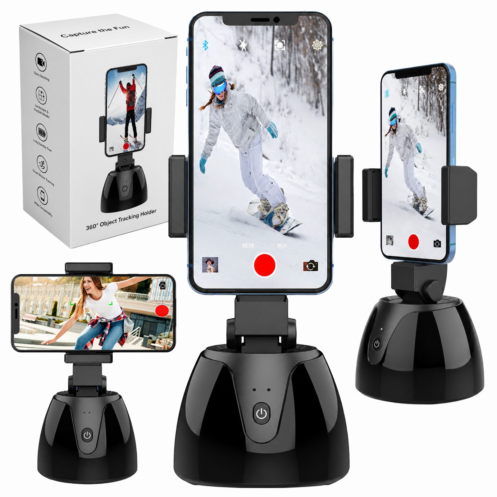 Inteligenty Uchwyt Stojak na Telefon do Selfie Obrotowy Śledzący Ruch 