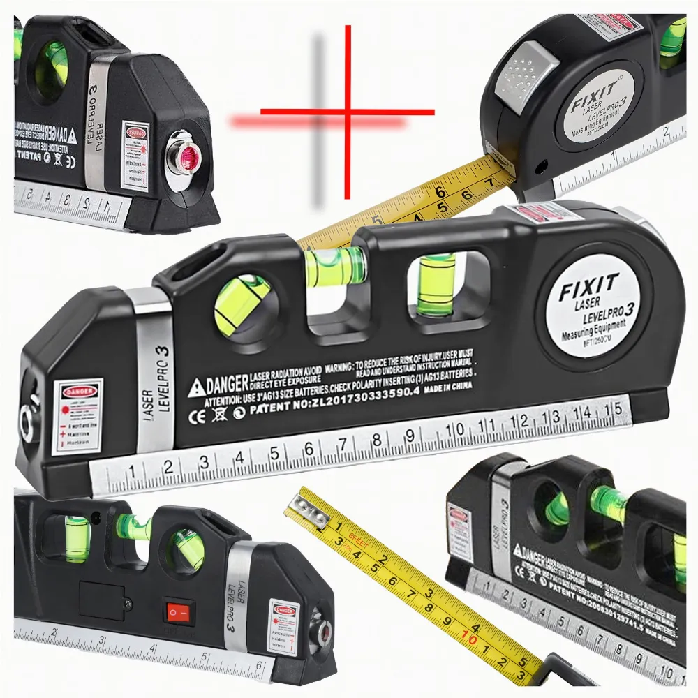 Poziomica Laserowa Laser z Miarą 250 cm 3 Libelki Libella Lekka + Baterie