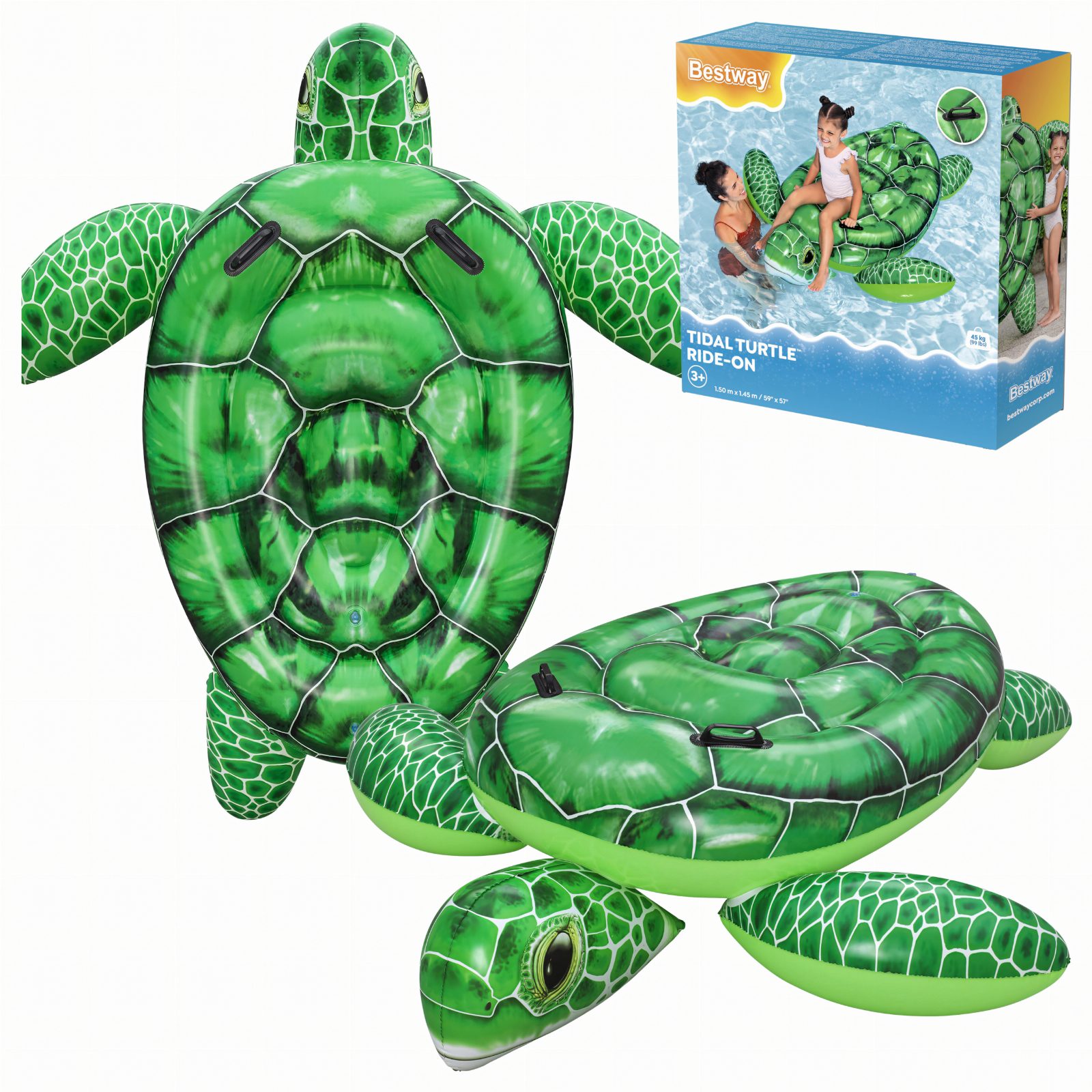 Bestway 41524 Dmuchany Materac Plażowy Ogrodowy do Basenu z Uchwytami Żółw