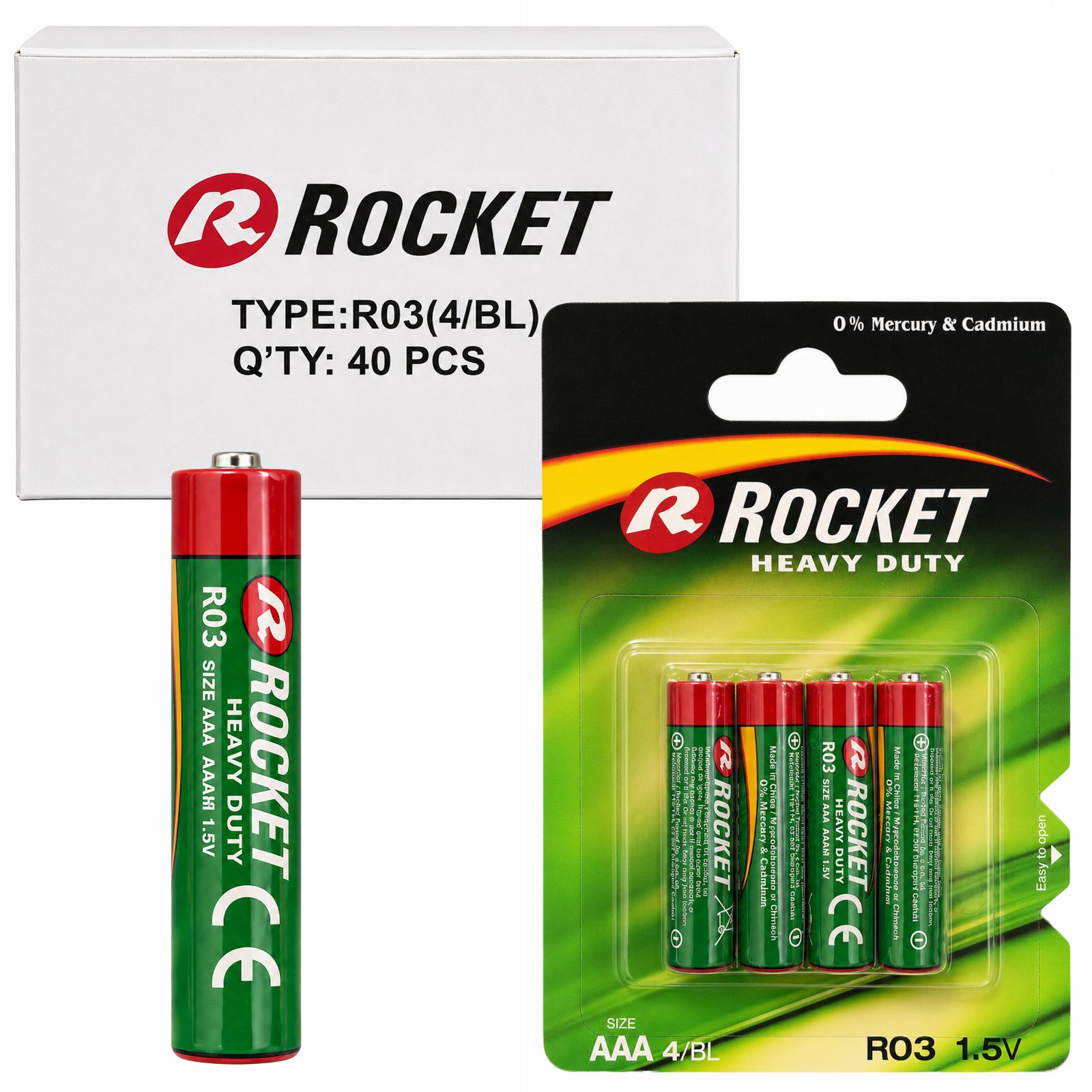 Baterie Rocket Cynkowo-Węglowa Paluszki AAA R03 1,5V Zestaw Baterii 4 Szt